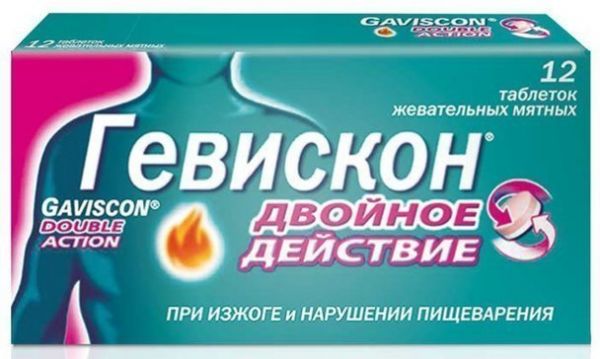 Гевискон Двойное Действие жевательные таблетки мятные 12 шт