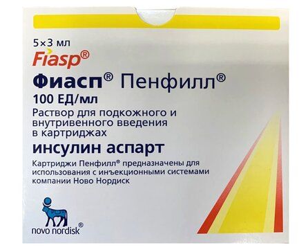 Фиасп раствор для и/в/в/п/к 100ед/мл 3мл картридж пенфилл 5 шт