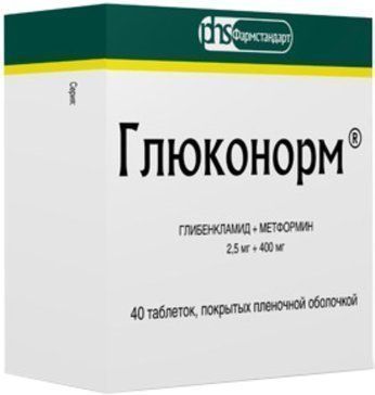 Глюконорм таб п/об пленочной 25мг+400мг 40 шт