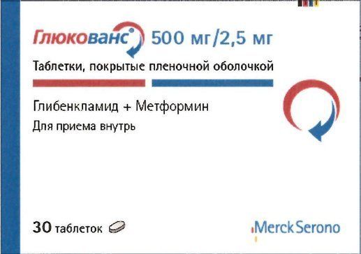 Глюкованс таб п/об пленочной 25мг+500мг 30 шт