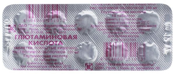 Глютаминовая кислота таб 250мг 10 шт Глютаминовая кислота таб 250мг 10 шт