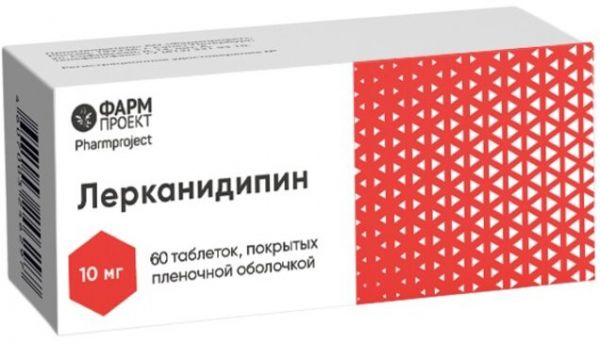 Лерканидипин таб п/об пленочной 10мг 60 шт фармпроект Лерканидипин таб п/об пленочной 10мг 60 шт фармпроект