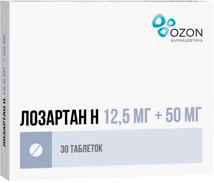 Лозартан-н таб п/об пленочной 50мг+12,5мг 30 шт озон