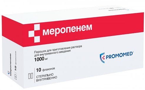 Меропенем порошок для приготовления раствора для инъекций 1г 10 фл