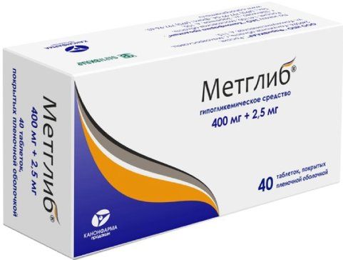 Метглиб таб п/об пленочной 400мг+25мг 40 шт