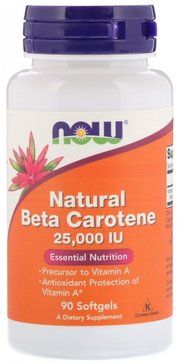 NOW Beta Сarotene, Витамин А, Бета-Каротин 25000 МЕ капс 90 шт