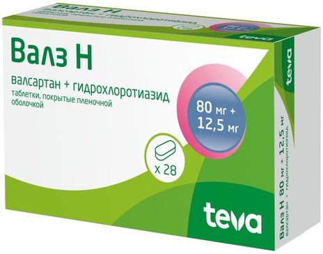 Валз Н таб 80 мг+125 мг 28 шт Валз Н таб 80 мг+125 мг 28 шт
